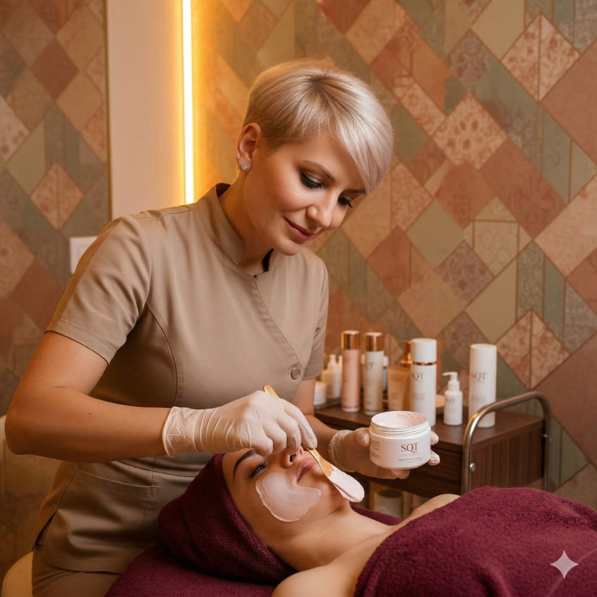 Laura Herrera diagnosticando en cabina de estética